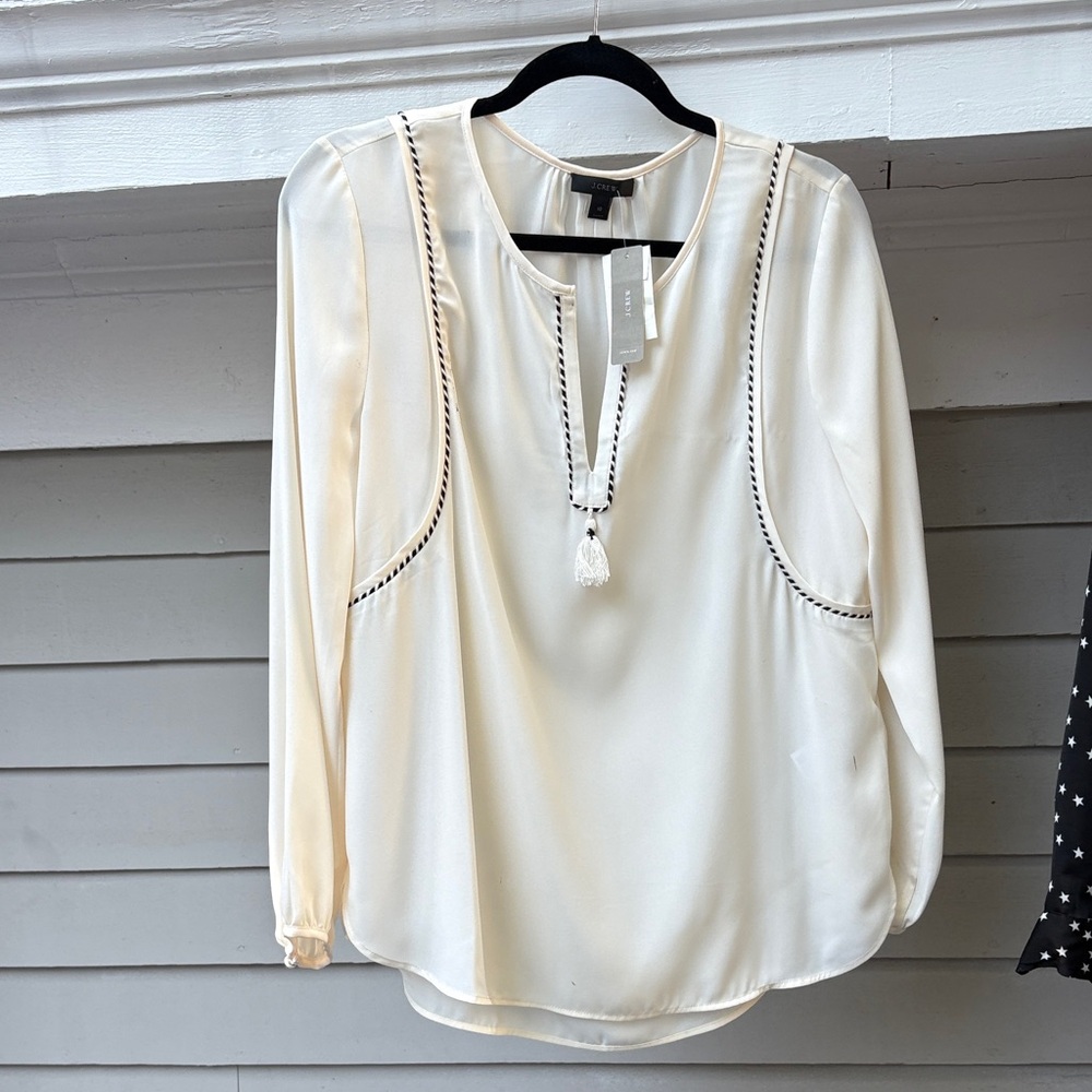 J. Crew Cream Blouse with Black Trim